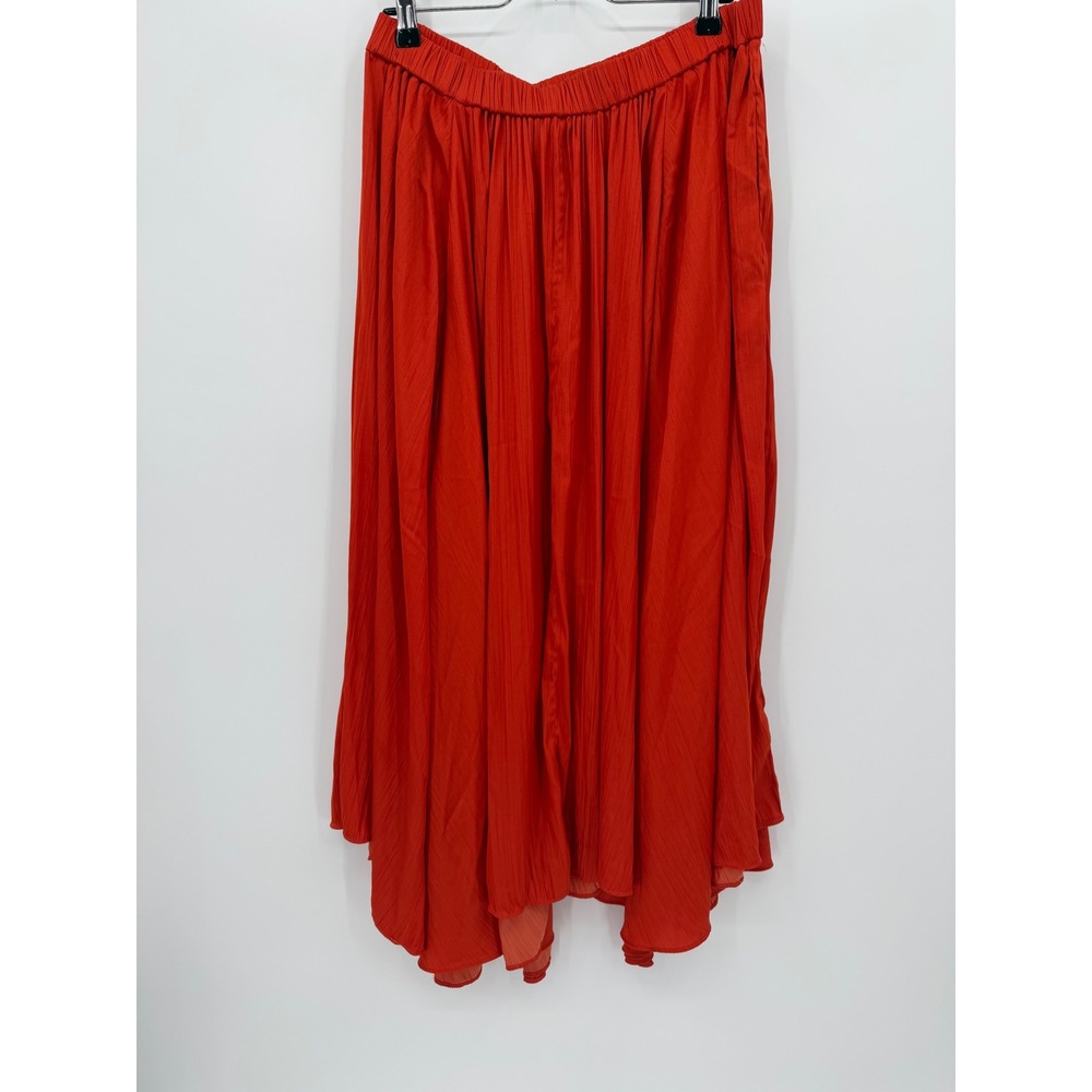 Anthropologie Orange Textured Pleated Maxi Skirt Elastic Waist Size L